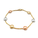 9K 3 Colour Gold Disk Link Bracelet 7.5"