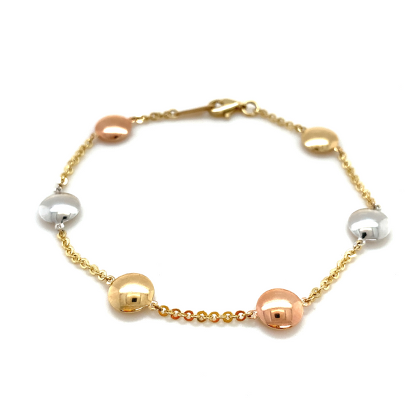 9K 3 Colour Gold Disk Link Bracelet 7.5"