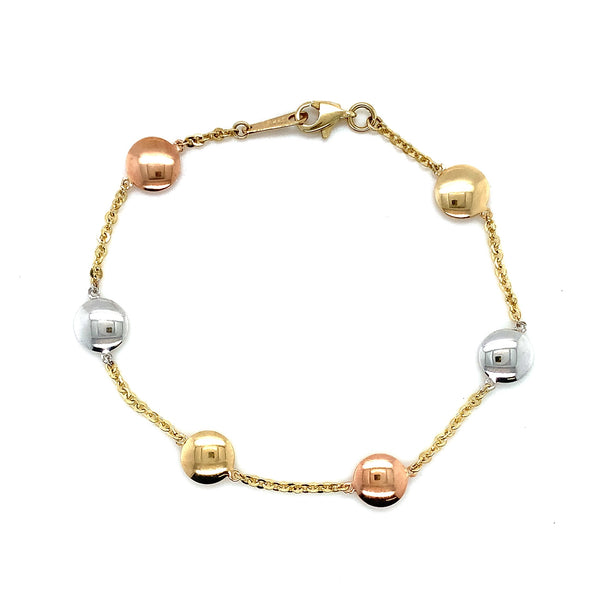 9K 3 Colour Gold Disk Link Bracelet 7.5"