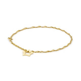 9K Yellow Gold Fine Curb Star Charm Anklet 9"
