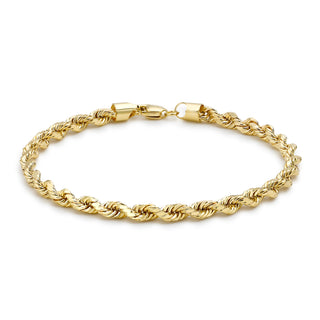 9K Yellow Gold 4mm Rope Chain Bracelet 7.5"