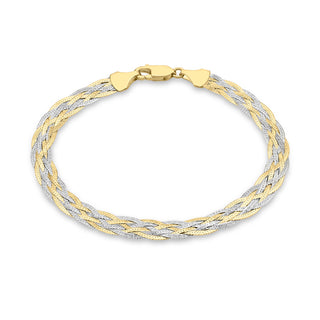 9K 2 Colour Gold Woven Herringbone Bracelet 7"