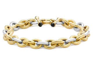9ct Bi-Coloured Gold Textured Rings Bracelet 7"