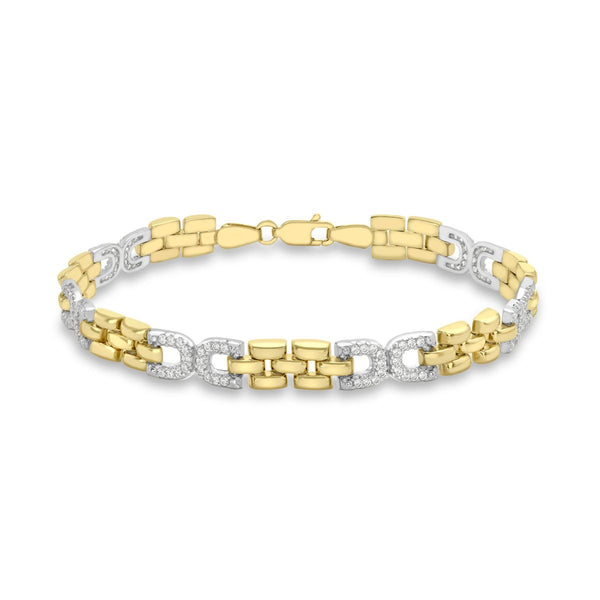 9K 2-Coloured Gold CZ Link Bracelet