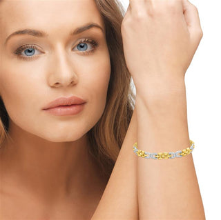 9K 2-Coloured Gold CZ Link Bracelet