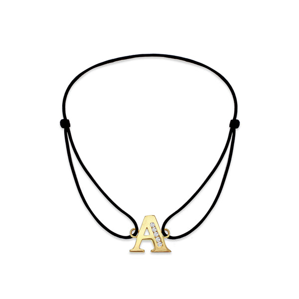 9K Yellow Gold Cubic Zirconia 'A' Initial Cord Bracelet