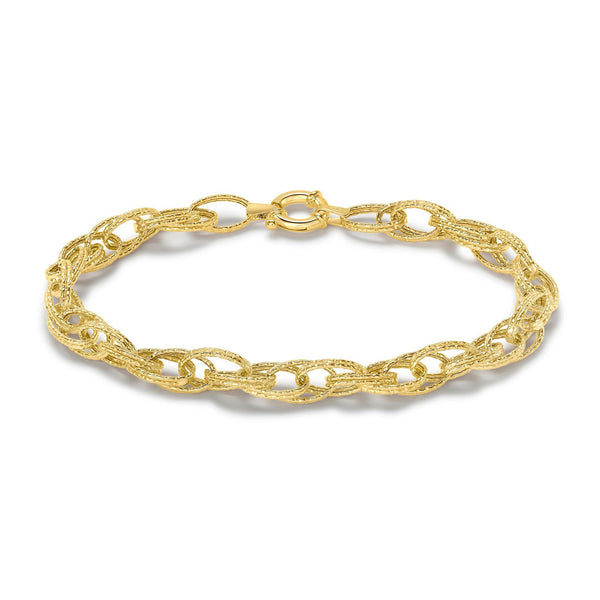 9K Yellow Gold Textured Prince of Wales Bracelet 7.5"
