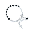 Sterling Silver Black Bead Rosary Bracelet 7.5"