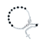 Sterling Silver Black Bead Rosary Bracelet 7.5"