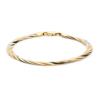 18K 3 Colour Gold Herringbone Twist Bracelet 7.5"