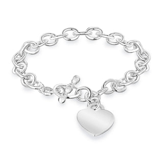 Sterling Silver T-Bar Heart Charm Bracelet 7.5"