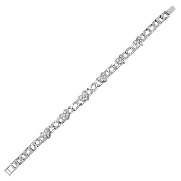 Sterling Silver Cubic Zirconia Heart Bracelet 7.5"