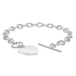 Sterling Silver T-bar Heart Charm Bracelet 7.5"