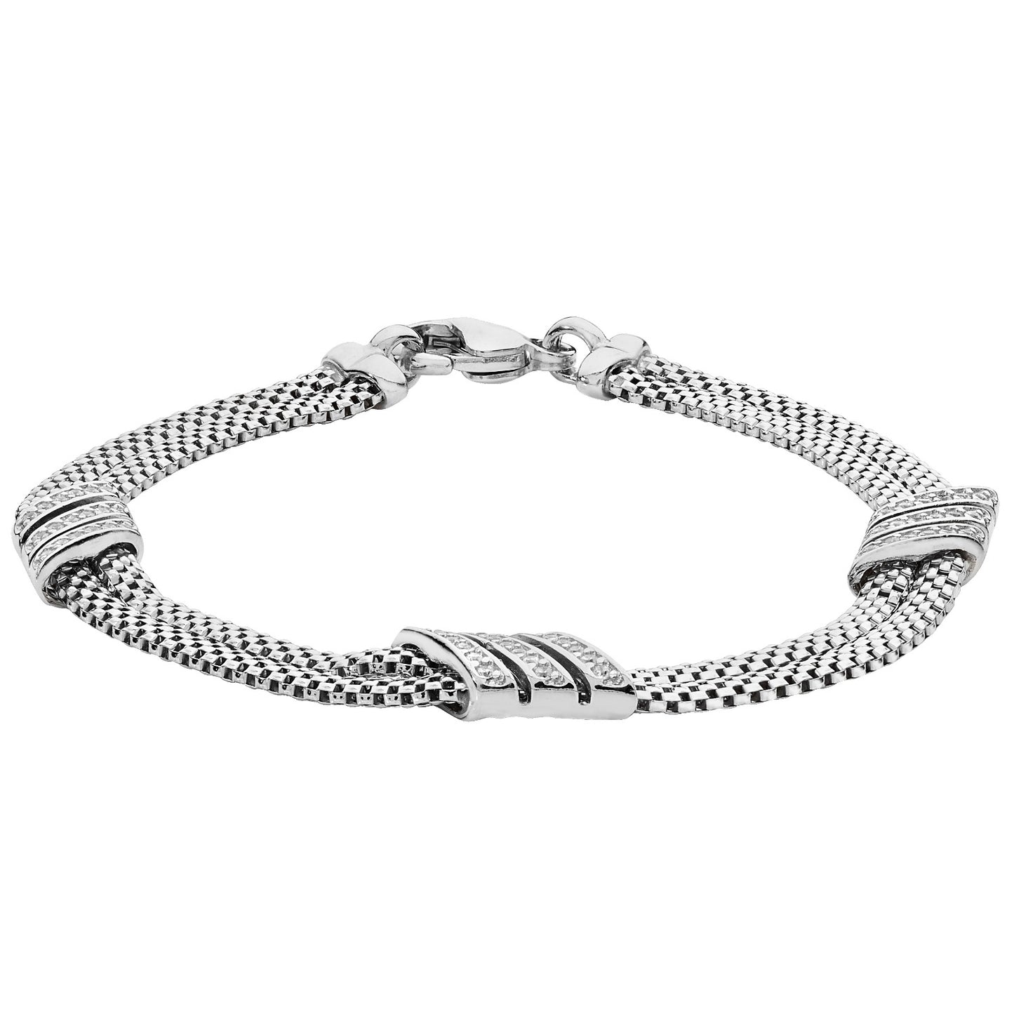 Sterling Silver Cubic Zirconia Mesh Bracelet 7.5"