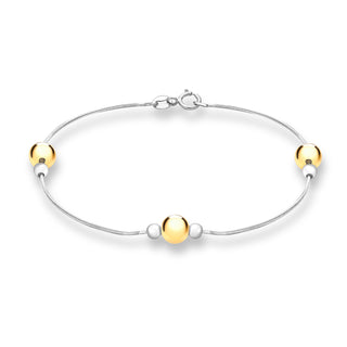 9K 2 Colour Gold Beaded Snake Chain Bracelet 7"