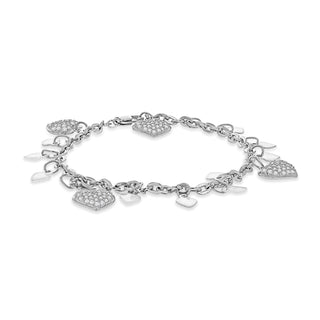 9K White Gold Cubic Zirconia Heart Charm Bracelet 7.5"