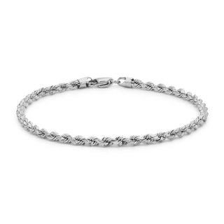9K White Gold 2.5mm Rope Chain Bracelet 7.5"