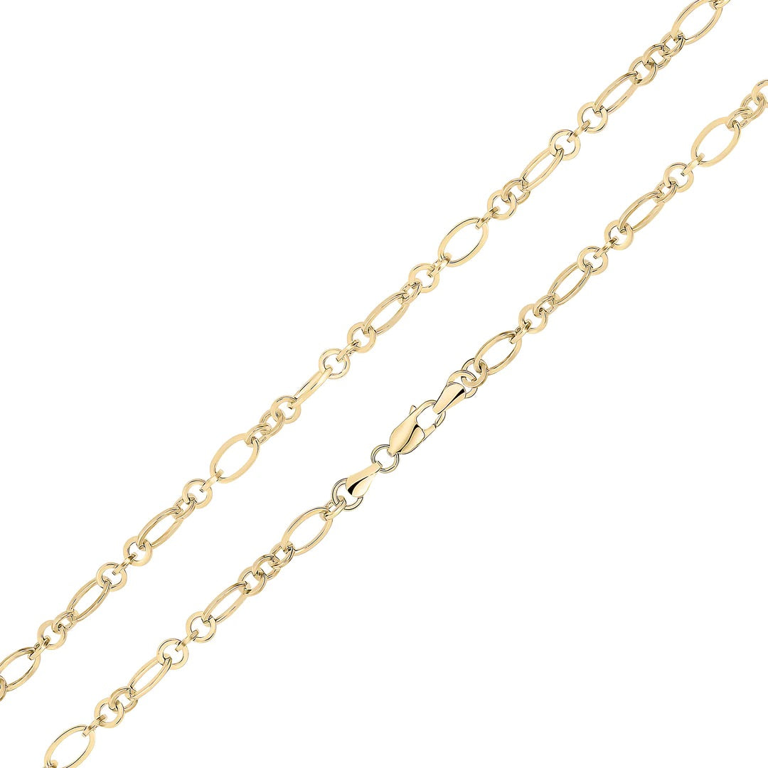9K Yellow Gold Oval Figaro Chain Bracelet 7.5"