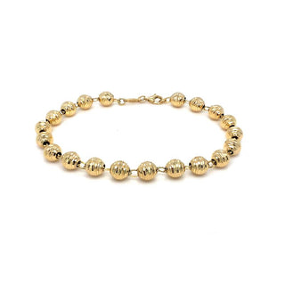 9K Yellow Gold 6mm Diamond Cut Balls Bracelet /7.5"