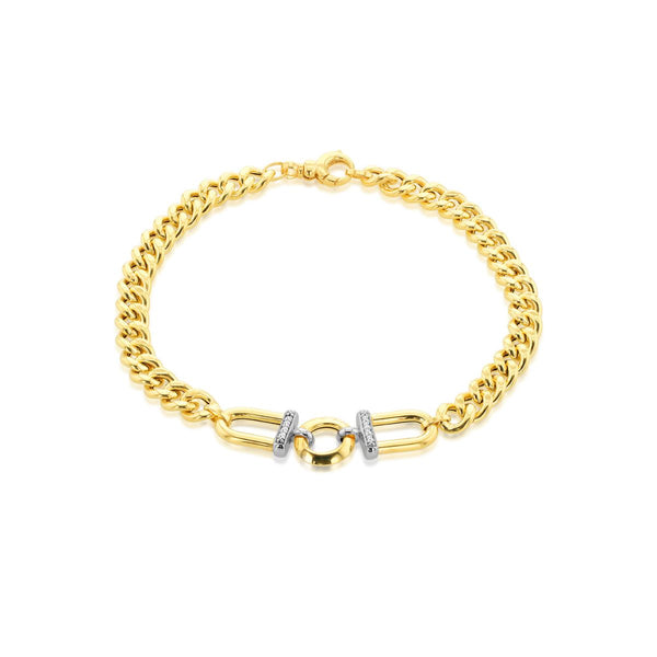 9K Yellow Gold Stir-Up Set With CZ Curb Bracelet