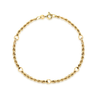 9K Yellow Gold 40 Hollow Rope & Ball Chain Bracelet