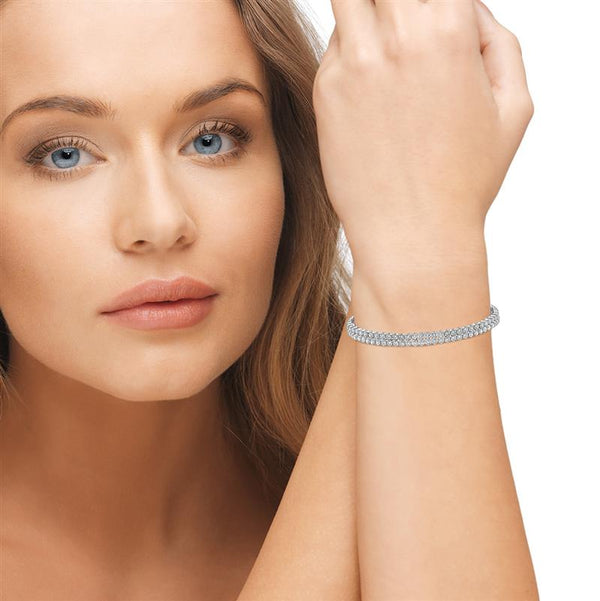 9K White Gold 2 CZ Row Bracelet/ 7"