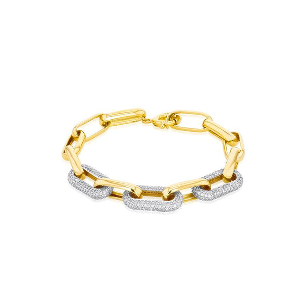 9K Yellow Gold Cubic Zirconia Paper Link Bracelet /7.5"