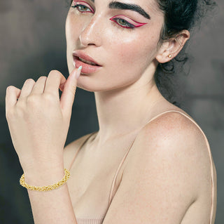 9K Yellow Gold Textured Byzantine Bracelet /7.5"