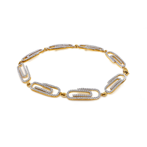 18K Yellow Gold 1.80ct Diamond Paperclip Bracelet 7.5"