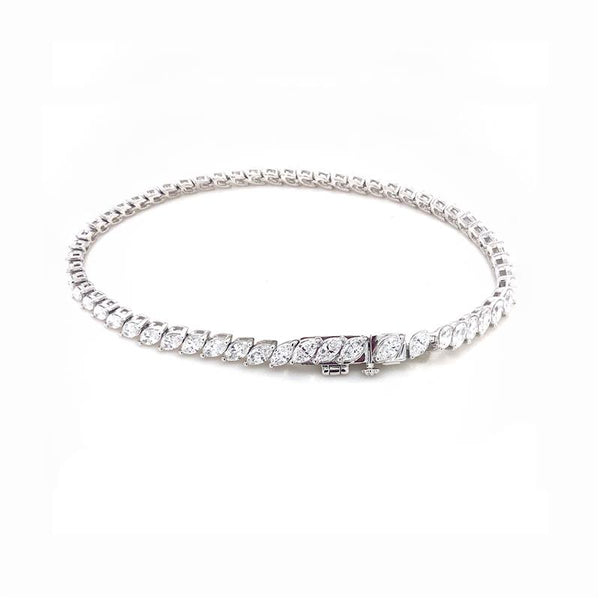 9K White Gold Marquise Lab Diamond Tennis Bracelet