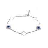9K White Gold Diamond & Sapphire Quatrefoil Bracelet 7.5''
