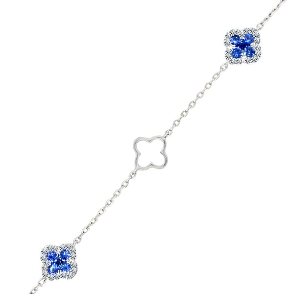 9K White Gold Diamond & Sapphire Quatrefoil Bracelet 7.5''