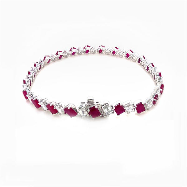 9K White Gold Lab Diamond & Rubies Bracelet