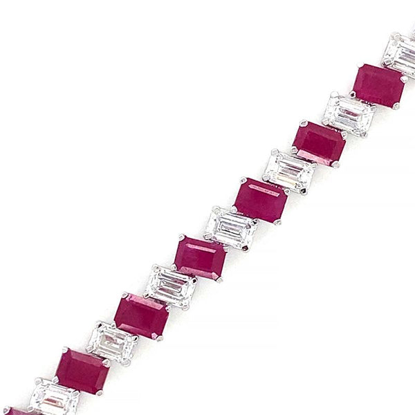 9K White Gold Lab Diamond & Rubies Bracelet