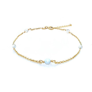 9K Yellow Gold Pearl Chain Bracelet  /7.5’’-8.5’’