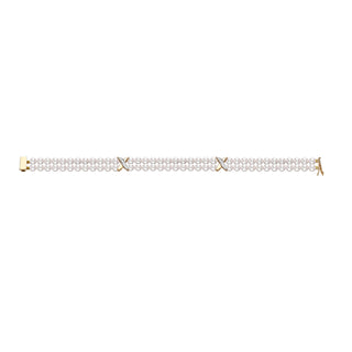 9K Yellow Gold Akoya Pearl & Diamond 2-Row Bracelet