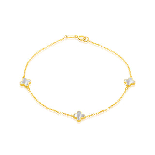9K Yellow Gold 3 Mother Of Pearl Petal Bracelet