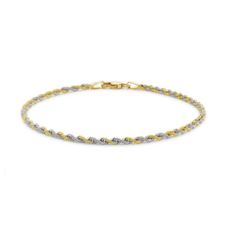 9K 2 Coloured Gold Hollow Rope Chain Bracelet /7.5"