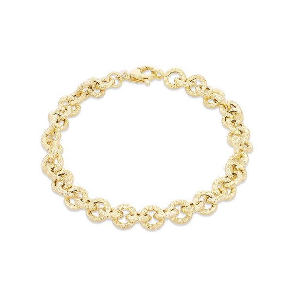 9K Yellow Gold Textured Belcher Link Bracelet /7.5"