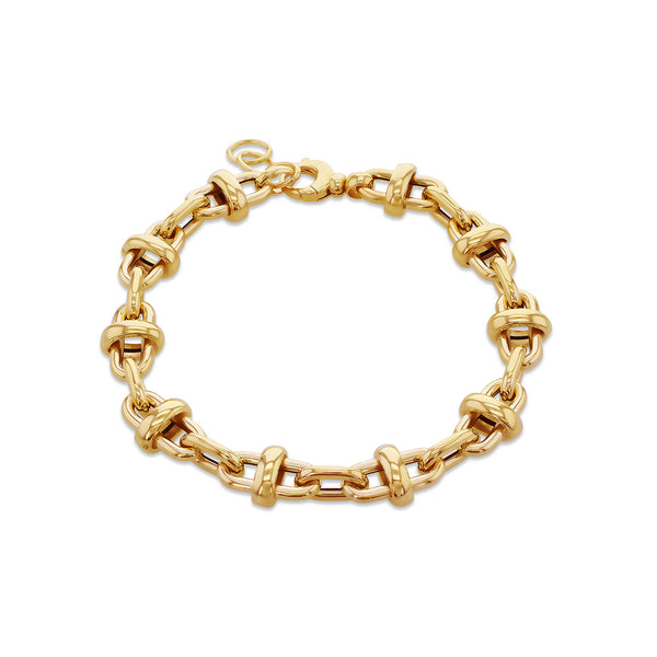 9K Yellow Gold Oval Link & Rings Bracelet/ 7.5'