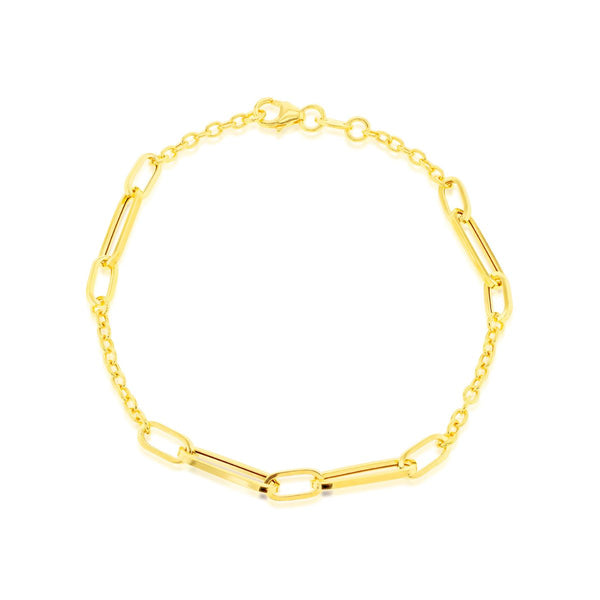 9K Yellow Gold Paper Link Station Bracelet /7.5