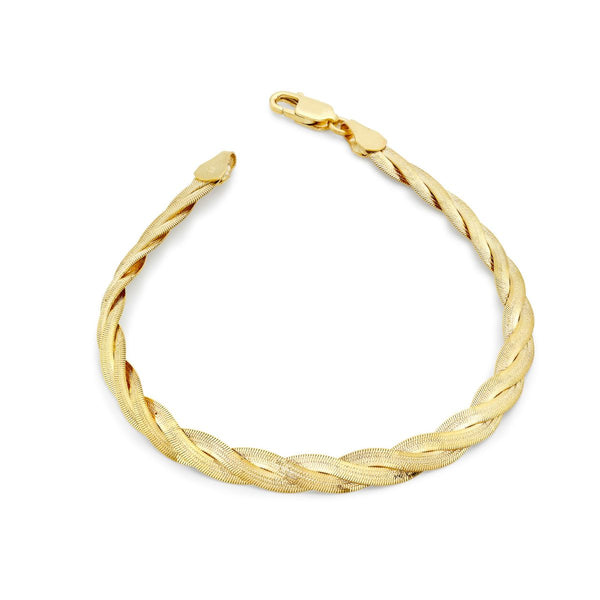 9K Yellow Gold 3-Plait Patterned Herringbone Bracelet /7.5"