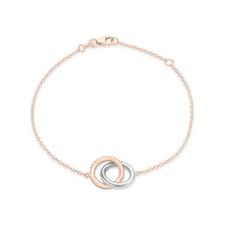 9K 2 Coloured Gold Interlocked Rings Bracelet /7.5"