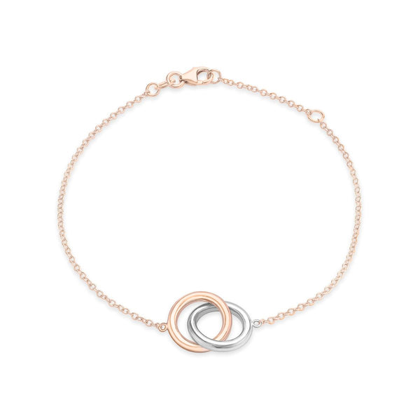 9K 2 Coloured Gold Interlocked Rings Bracelet /7.5"