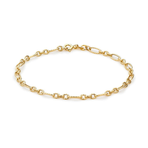9K Yellow Gold Textured Figaro Bracelet /7.5"