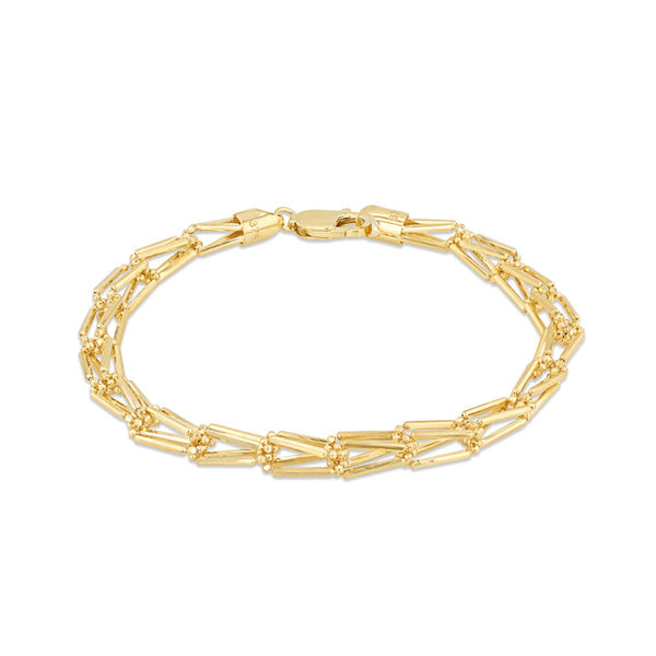 9K Yellow Gold Basket Weave & Ball Bracelet /7.5"