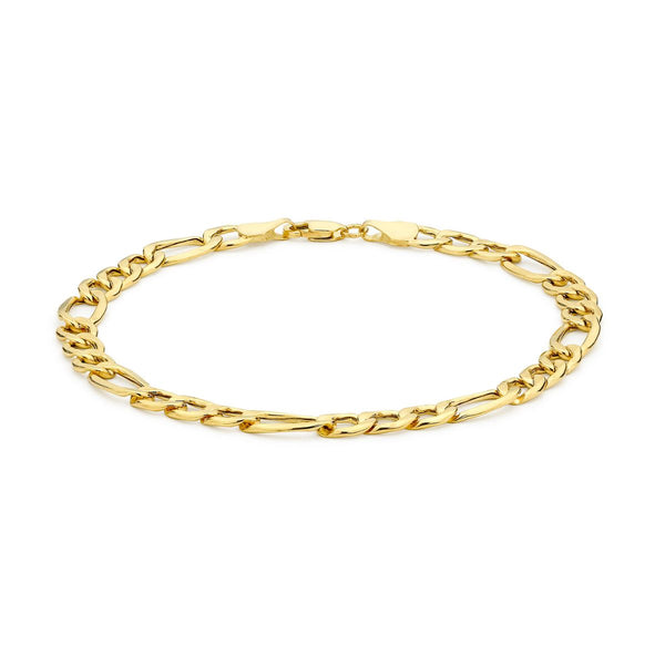 9K Yellow Gold Hollow Diamond Cut Figaro Bracelet /7.5"