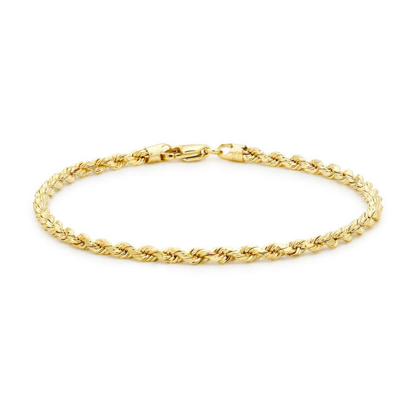 9K Yellow Gold Hollow Diamond Cut Rope Bracelet /7.5"