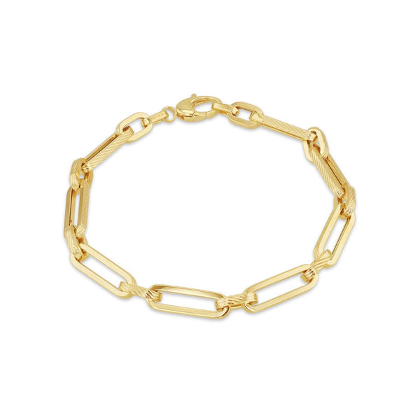 9K Yellow Gold DC 5.5mm Square Figabelcher 1+1 Bracelet /7.5
