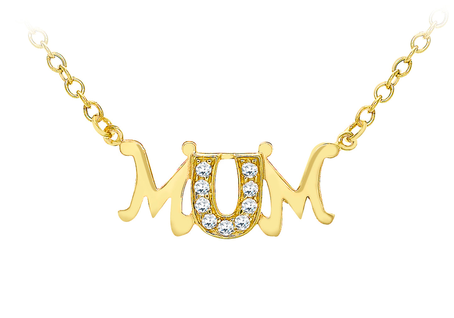 9K Yellow Gold "Mum" Cubic Zirconia Necklace